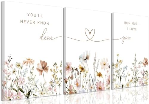 3Pcs Wildflower Nursery Canvas Wall Art Flower Botanical Sentence Poster by JBZDD