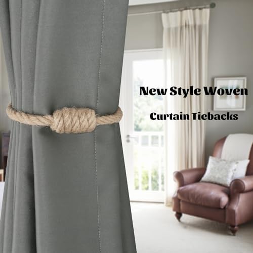 BEL AVENIR Magnetic Jute Curtain Tiebacks 6 Pack Hand-Woven Curtain Ties - Image 6