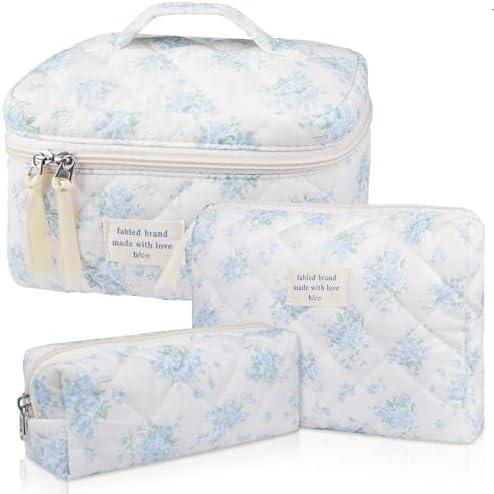 Gosect Makeup Bag Set, Quilted Makeup Bag, Large Floral Cosmetic Bag by Gosect