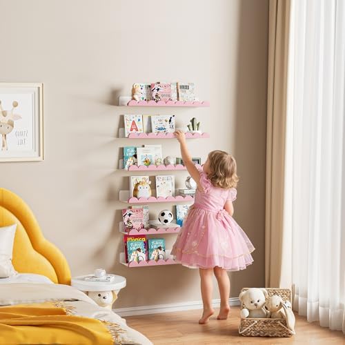 6-Pack Nursery Book Shelves, Scalloped Floating Shelves - Image 3
