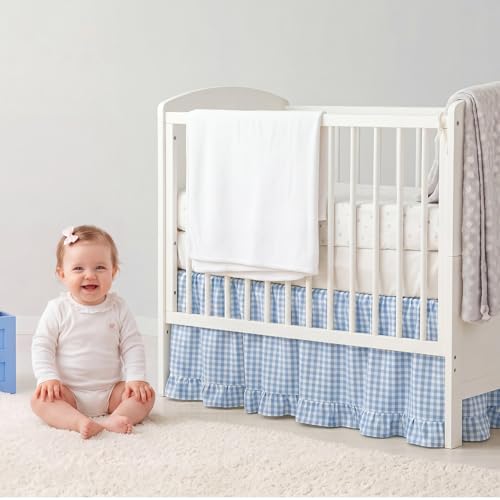 Gingham Crib Skirt Dust Ruffle 52 x 28 Inch 100% Cotton - Image 3