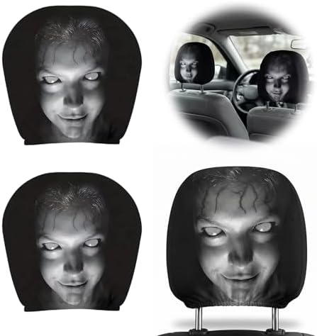 Creative Car Headrest Covers, Ghost Face Headrest Covers, Scary Covers by Unknown