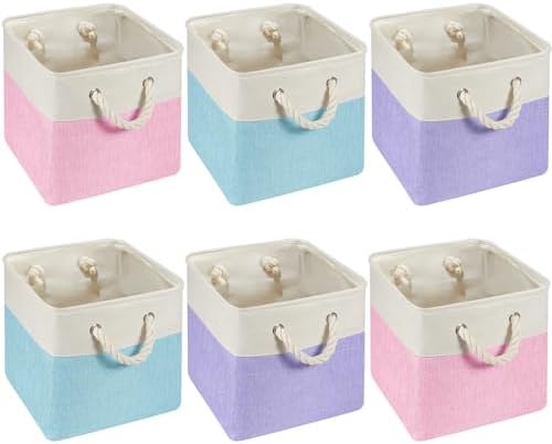 6 Pack 13x13 Inch Cube Storage Bins Fabric Square Cube Baskets by Geiserailie