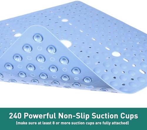 Large Square Shower Mat Tub Bath Mat Non Slip Light Blue 27"x27" - Image 4