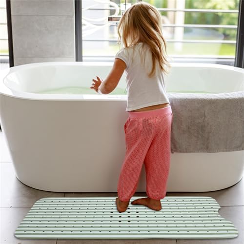 Stripes Green Bathtub Mat Non Slip 40x16 Inch Extra Long Bath Mat, Modern Art - Image 5