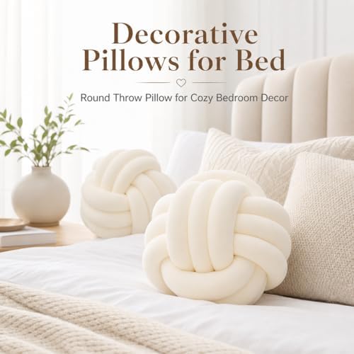 Petrella Cream Knot Pillow Ball, 11 Inch Round Decorative Pillow - Image 5