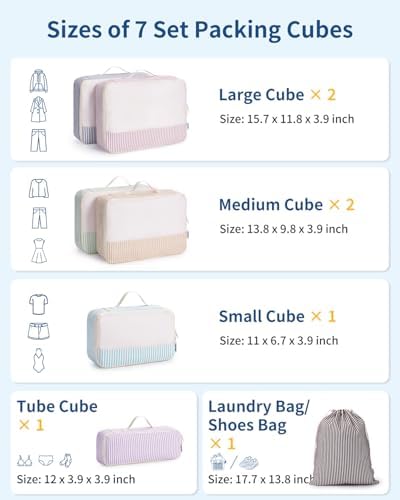 Narwey 7 Set Striped Packing Cubes - Image 2
