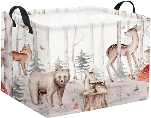 Rectangular Woodland Animal Basket Kids Baby Storage Basket Cute Storage Bin by TIBAOLOVER