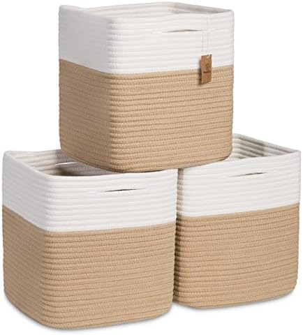 NaturalCozy Storage Cubes 11 Inch Cotton Rope Woven Baskets by NaturalCozy