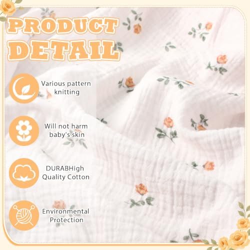 Breling 2 Pcs Muslin Rose Floral and Leaf Print Crib Sheets - Image 3