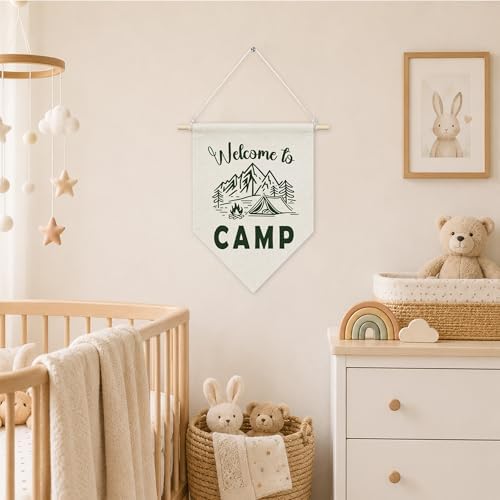 KYTWSFWS Camping Classroom Wall Art Pennant Flag, Retro Green Camping Wall Decor - Image 3