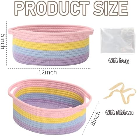 JMvicyroam Small Woven Basket, Empty Gift Basket, Rainbow/2 Pack - Image 2