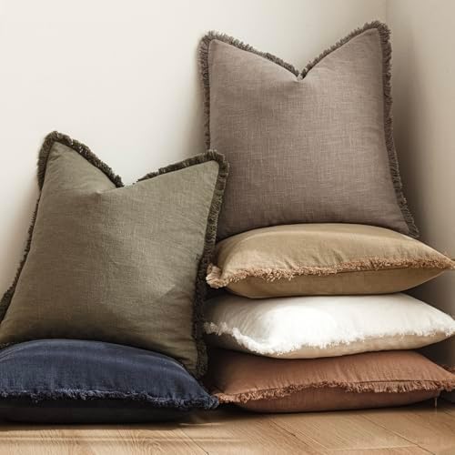 Foindtower Boho Linen Fringe Lumbar Throw Pillow Covers 12×24 Brown Tan - Image 6