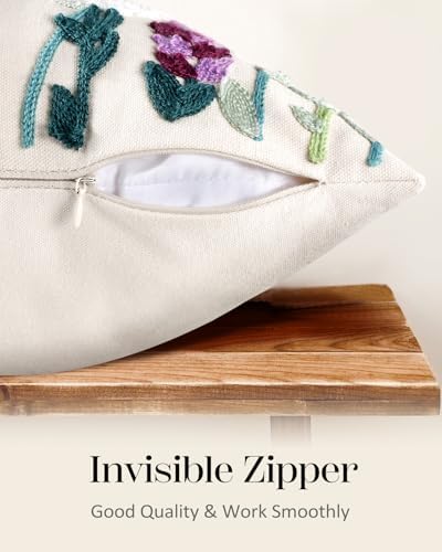Embroidered Throw Pillow Cover, 18x18 Inch, Wildflower - Image 3