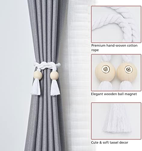 NICEEC 4 Pack Wooden Ball Magnetic Curtain Tiebacks Boho Home Decor Drape Tie - Image 3