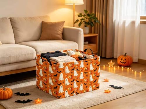 Halloween Basket Cute Baskets for Kids Pumpkin Basket Rectangular Storage Bin - Image 5