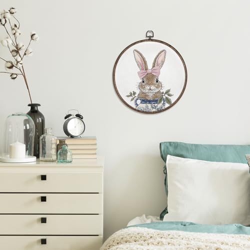 GWFSJYU Bunny Framed Wall Art, Chinoiserie Rabbit Round Canvas Prints Wall Art - Image 6
