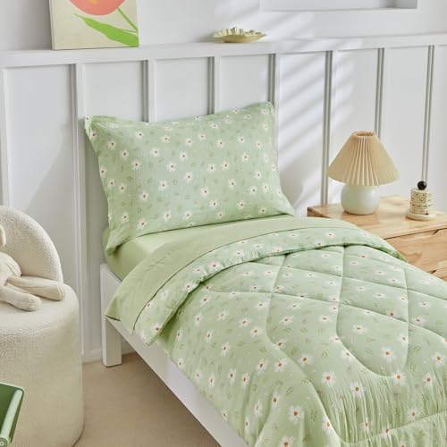 DuShow Green Floral Toddler Bedding Set, 4 Pieces Toddler Crib Bed Sheet Set - Image 6