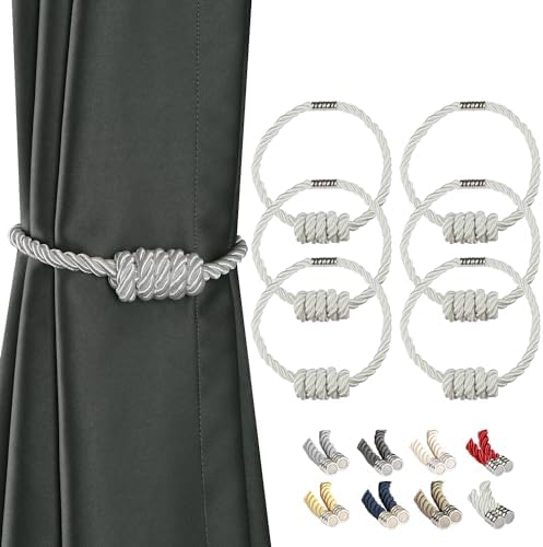 BEL AVENIR Magnetic Curtain Tiebacks 6 Pack Hand-Woven Curtain Ties by BELAVENIR