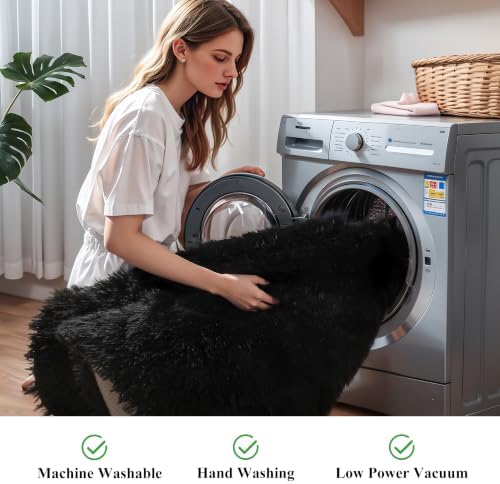 5x7 Thick Black Shag Rug for Bedroom, Soft Plush Fluffy Carpet - Image 5
