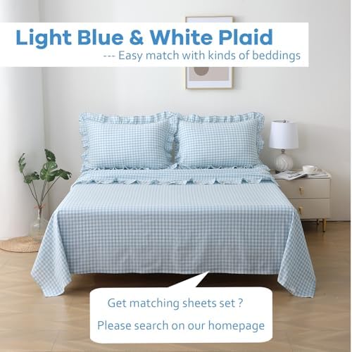 2 Pack Light Blue Gingham Ruffle Throw Pillow Covers 18''x18'' - Image 2