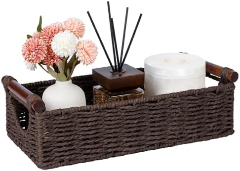 CubesLand Wicker Toilet Storage Basket Tray Organizer W/Cut Out Handle by CubesLand