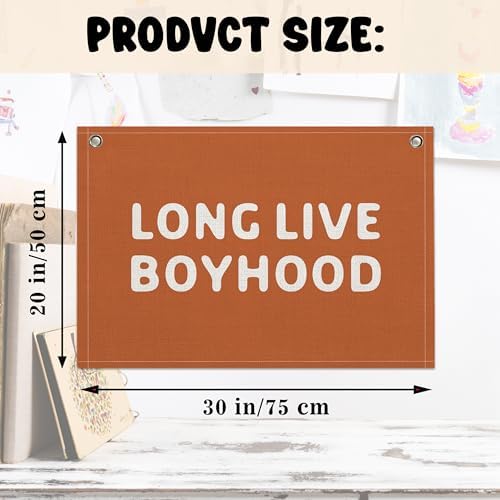 Long Live Boyhood Banner – Boy Room Decor Linen Banner Hanging Flag Retro Pink - Image 4