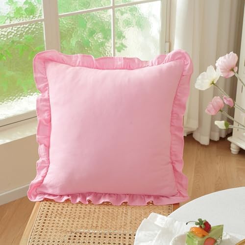 Set of 2 Blush Pink Ruffled Throw Pillow Covers 18x18 Inch, Solid Color - Image 2
