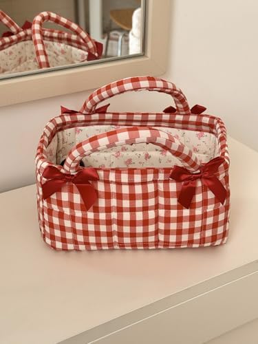 Small Storage Basket Organizer, Mini Fabric Gingham Storage Baskets by Ankick