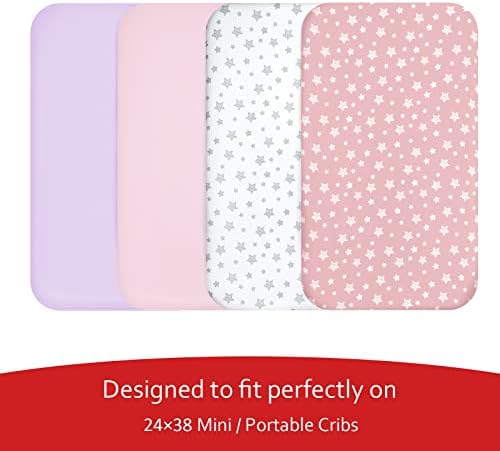 Mini Crib Sheets Fitted 4 Pack for Girls, Compatible - Image 2