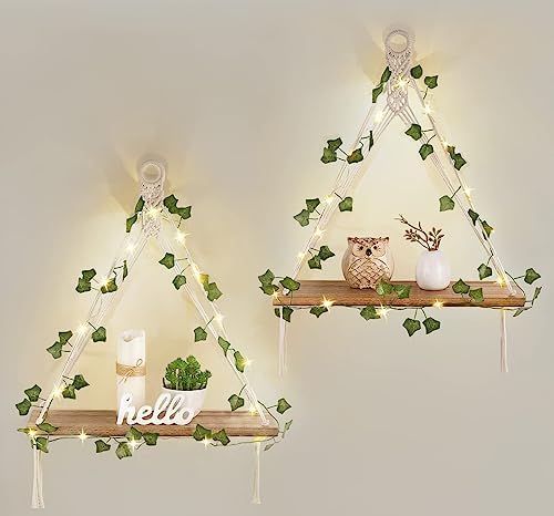 Mkono Macrame Wall Hanging Shelves Set of 2 by Mkono