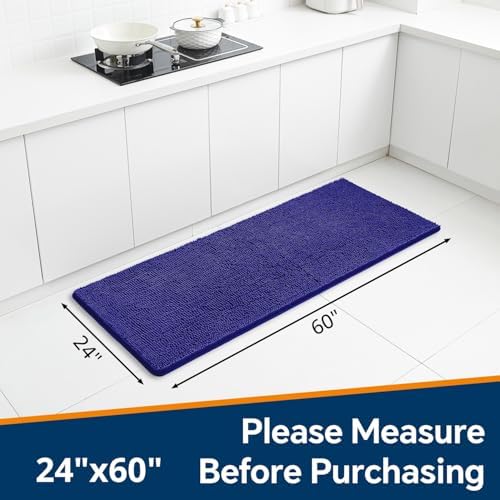 Chenille Bathroom Runner Rug 24"x60" Royal Blue, Plush Bath Mat - Image 2