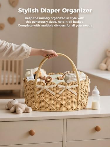 Baby Diaper Caddy Organizer, Handwoven Nursery Basket - Image 2