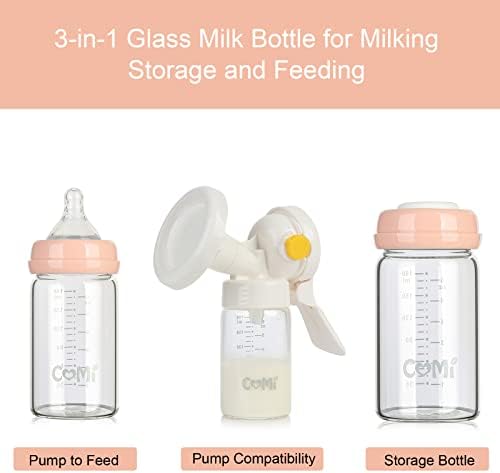 COMI Wide Neck Glass Breastmilk Collection n Storage Bottle, 4 Packs, 6oz - Image 2