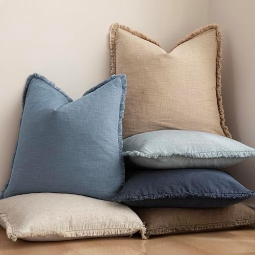 Foindtower Boho Linen Fringe Lumbar Throw Pillow Covers 12×20 Misty Blue - Image 6