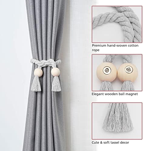 NICEEC 2 Pack Wooden Ball Magnetic Curtain Tiebacks Boho Home Decor Drape Tie - Image 3