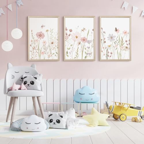 Wildflower Nursery Wall Art Pink Watercolor Floral Painting Baby Girl Nursery - Image 6