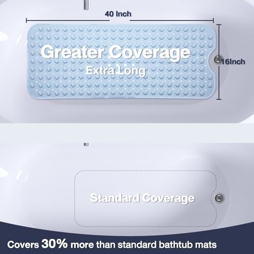 Extra Long Bathtub Mat Non Slip Bath Mat Light Blue 40"x16" Full - Image 2