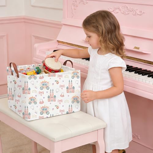 Rectangular Princess Castle Basket, Collapsible girl storage box, Gift Organizer - Image 4