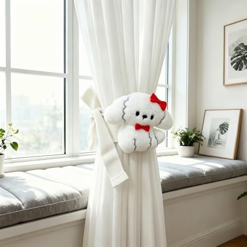 2 Pack Neutral Nursery Decor Cartoon White Dog Curtain Tiebacks, Cute & by YGNNIU