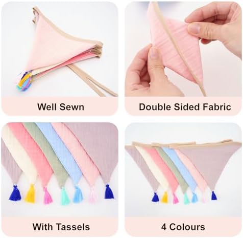 Pre-Strung Cotton Fabric Bunting Banner, 9Ft Morandi Triangle Pennant Banner - Image 3