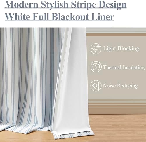 ZJDECOR Blue Striped Full Blackout Curtains 95 Inches Long - Image 4