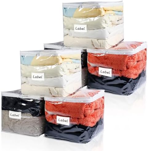 Clear Zippered Plastic Clothes Storage Bags, 6 Pack by Heonay