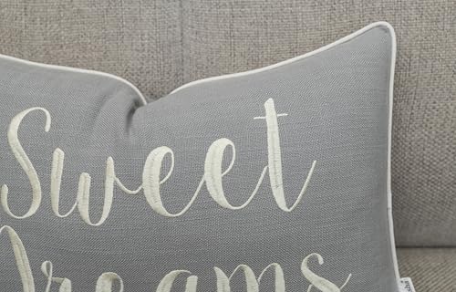 Rudransha Sweet Dreams Embroidered 12x18 Lumbar Pillow Cover, Light Grey - Image 2