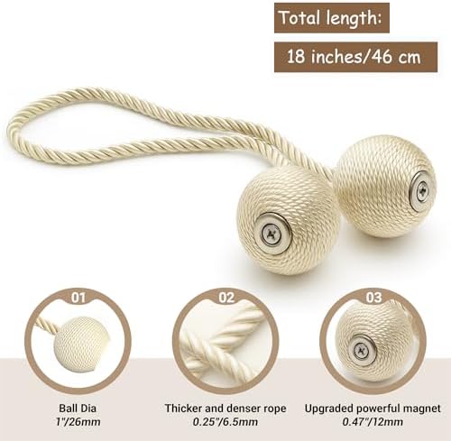 Hion Magnetic Curtain Tiebacks Beige 6pcs, Curtain Holdbacks Hooks Holders - Image 2