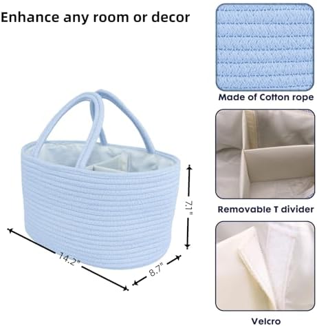 XUANGUO Cotton Rope Baby Diaper Caddy Organizer Basket Sky Blue - Image 2