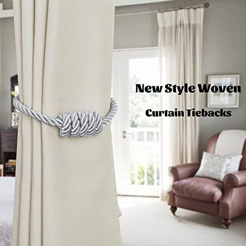BEL AVENIR Magnetic Curtain Tiebacks 2 Pack Hand-Woven Curtain Ties - Image 6