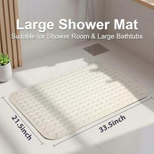 Large Shower Mat Bathtub Mat Bath Mat Non Slip Beige 21.5"x33.5" - Image 2
