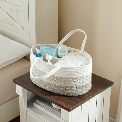 luxury little Diaper Caddy Organizer, Large Cotton Rope Nursery Baby Basket - Image 6