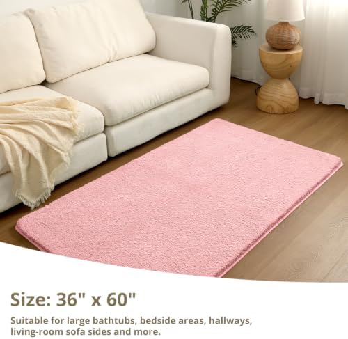 Polyester Bathroom Rug 36"x60" Pink, Large Soft Shaggy Bath Mat - Image 2